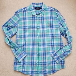 Vineyard Vines Men's 100% Cotton Slim  Fit Tucker Shirt Aqua Blue Plaid szL